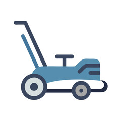 Blue lawn mower vector icon, landscaping, gardening tool