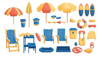 Beach summer vacation items collection