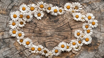 Daisies in a circle on a tree stump