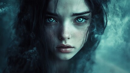 Intense, mysterious, ethereal female portrait