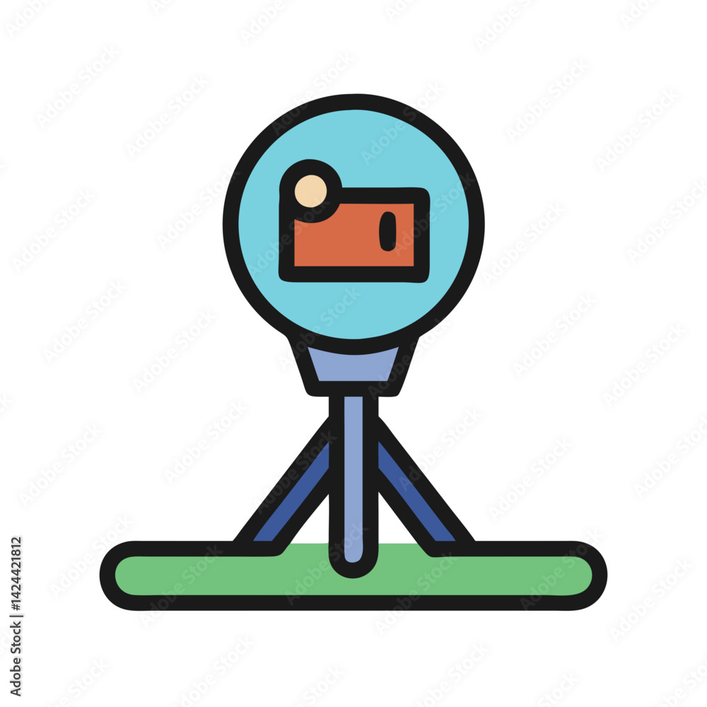 Poster isolated camera icon on tripod, minimal design style