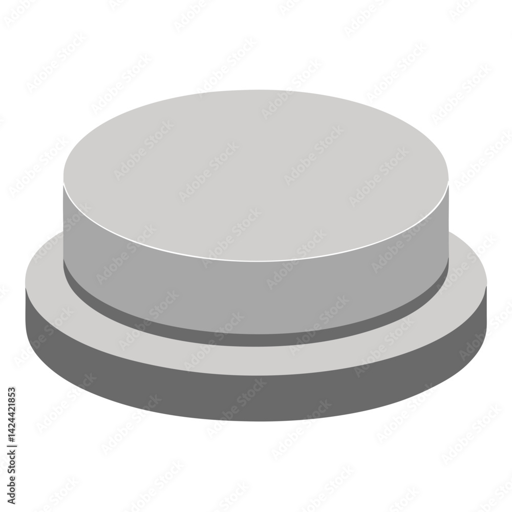 Poster gray round button with a subtle shadow, a simple and clean design element.