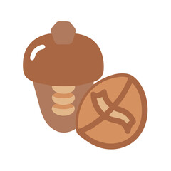 Stylized Acorn and Hazelnut Illustration on Black Background