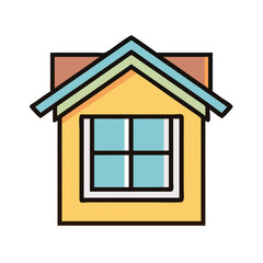 Colorful Cartoon House with Window Illustration on Black