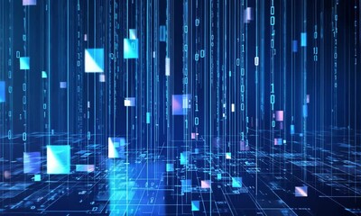 Exploring digital landscapes with vibrant visuals and dynamic data flows at an innovative tech exhibition - Powered by Adobe