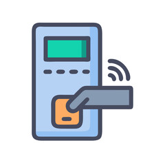 Contactless Payment Terminal with Hand, Wireless Technology Icon