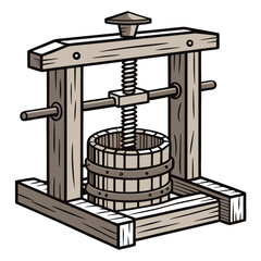 A vector illustration shows a vintage metal cash register, a steel grinder tool, and modern home kitchen furniture design