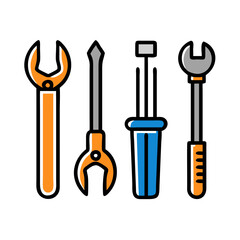 Essential Tools Vector Illustration: Wrenches, Screwdrivers, and Other Implements