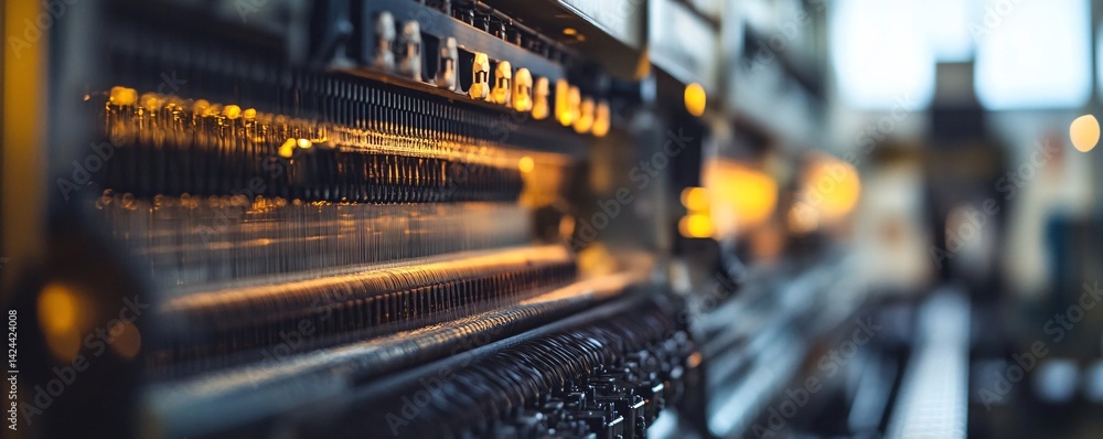 Aufkleber industrial machine operating in factory with blurred background