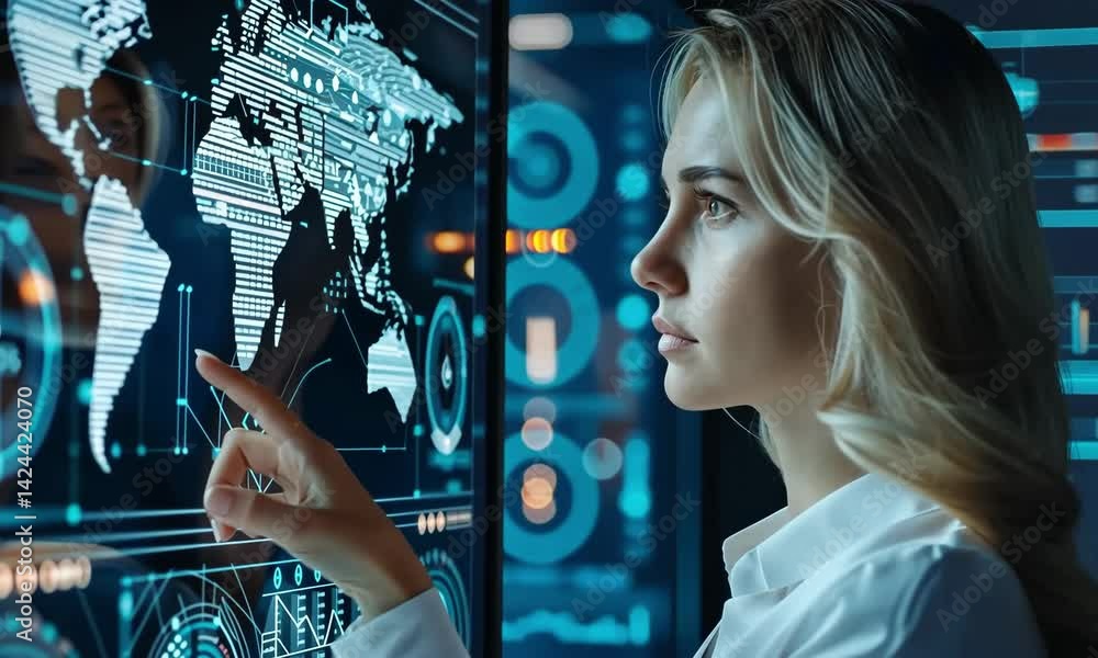 Poster exploring innovative technology and data visualization with a focus on global connectivity and inter
