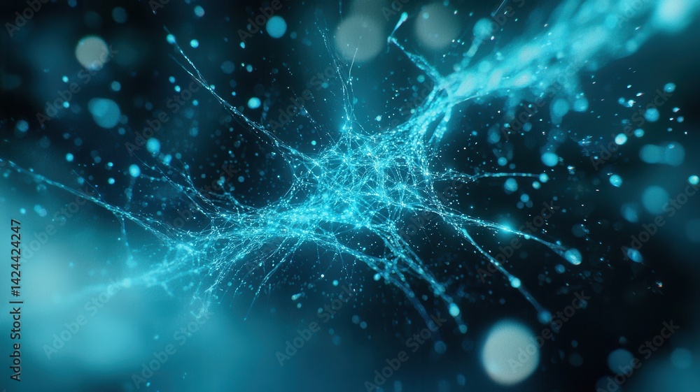 Aufkleber ai-powered neural vision. abstract blue light bursts create a dynamic and energetic digital backgrou