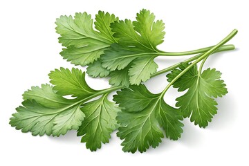 Fresh Cilantro Sprigs Vibrant Green Herbs, Culinary Ingredient, Isolated on White