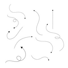 Dashed arrow set doodle dotted line vector design.  hand drawn dotted arrows set. 