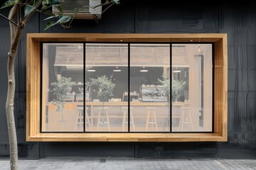 PNG coffee shop window mockup, transparent design