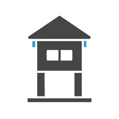 Stylized Watchtower Icon on Black Background in Gray