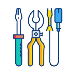 Vibrant Tools Set: Screwdrivers and Pliers on Black