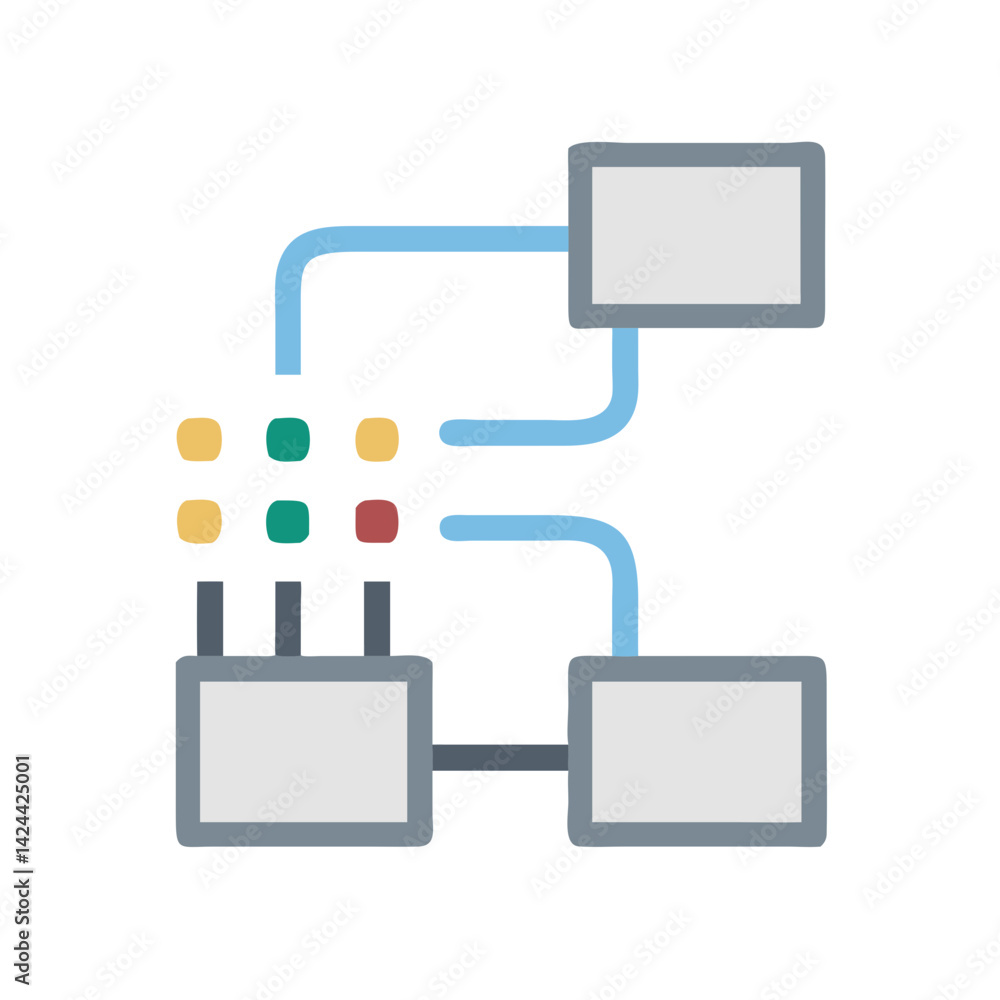 Poster data flow diagram icon illustrating server network connectivity