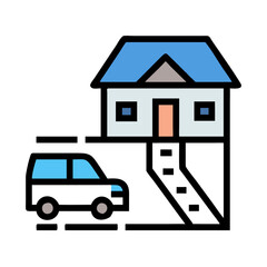 House and car illustration on a black background