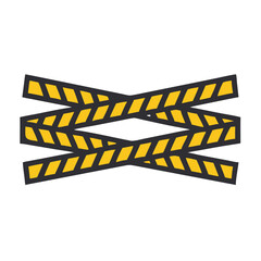 Yellow caution tape isolated on black safety symbol