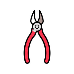 Red pliers illustration on black background, repair equipment