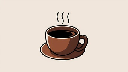 Obraz premium A simple illustration of a cup of hot coffee on a saucer, with steam rising up