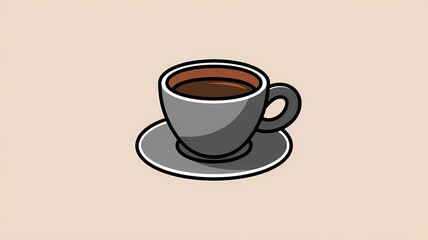 Fototapeta premium A minimalist illustration of a coffee cup filled with a dark, inviting brew, resting on a matching saucer. The image exudes a sense of calm and warmth. 
