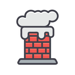 Snowy Chimney Icon: Christmas, Winter, Brick, Illustration