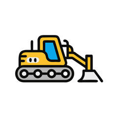 Naklejka premium Cute vector illustration of yellow bulldozer on black