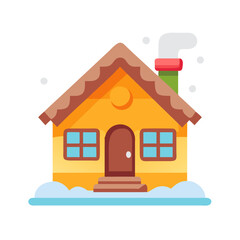 Winter House Icon Illustration with Snowfall and Chimney