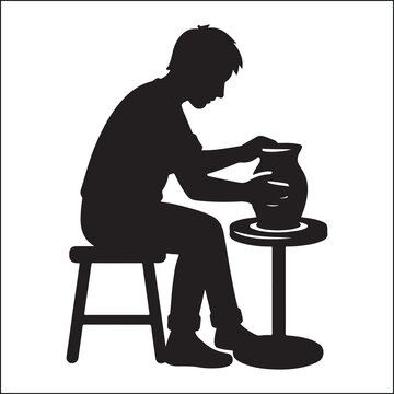 black silhouette potter shaping clay pot clip art preview