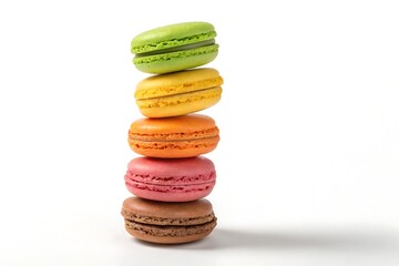 Stacked Colorful Macarons, Brown, Pink, Orange, Yellow, Green, Dessert Treat Isolated