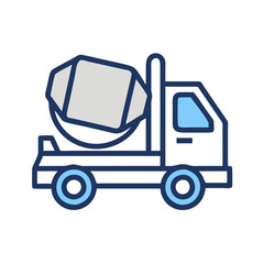Cement mixer truck icon on black background, vector