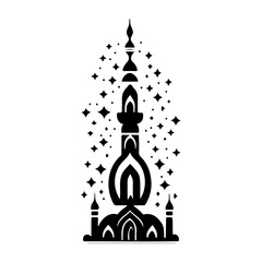 Stylized Mosque Silhouette with Stars Illustration