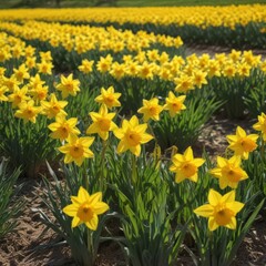 Obraz premium daffodils in spring, daffodils in the garden, yellow daffodils in the garden