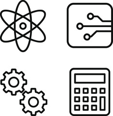 Minimalist STEM Icons  Black and White Educational Line Drawings of Science and Technology Symbols

