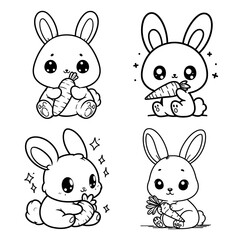 A cute rabbit is sitting and eating carrots. Bundle