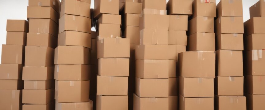 Stack of brown cardboard boxes isolated on white  ,  element,  craft