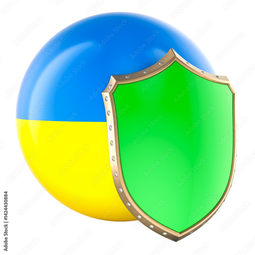 Poster ukrainian flag with shield, 3d rendering isolated on transparent background