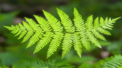 Lush fern frond in forest undergrowth