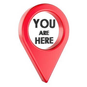 Map pointer You Are Here, front view. 3D rendering isolated on transparent background