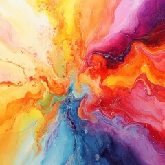 Abstract colorful paint explosion, radial design, vibrant colors, studio