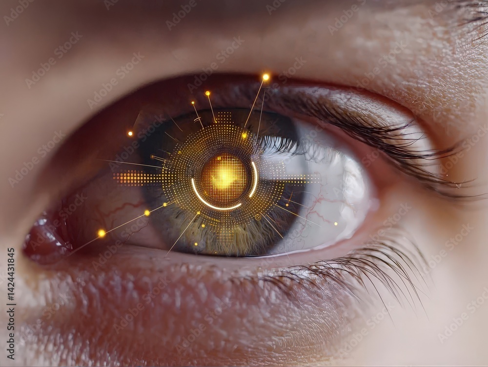 Aufkleber ai-powered neural vision. a futuristic eye with digital elements symbolizing technology and percepti