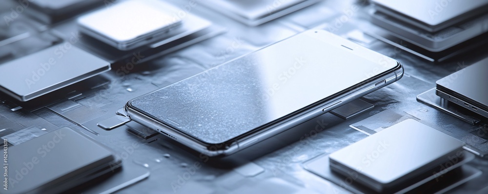 Poster Smartphone laying on circuit board with multiple cpu chips