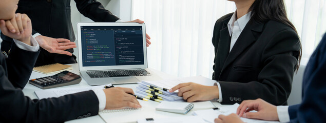 Software development programming on computer screen for brisk application and program coding