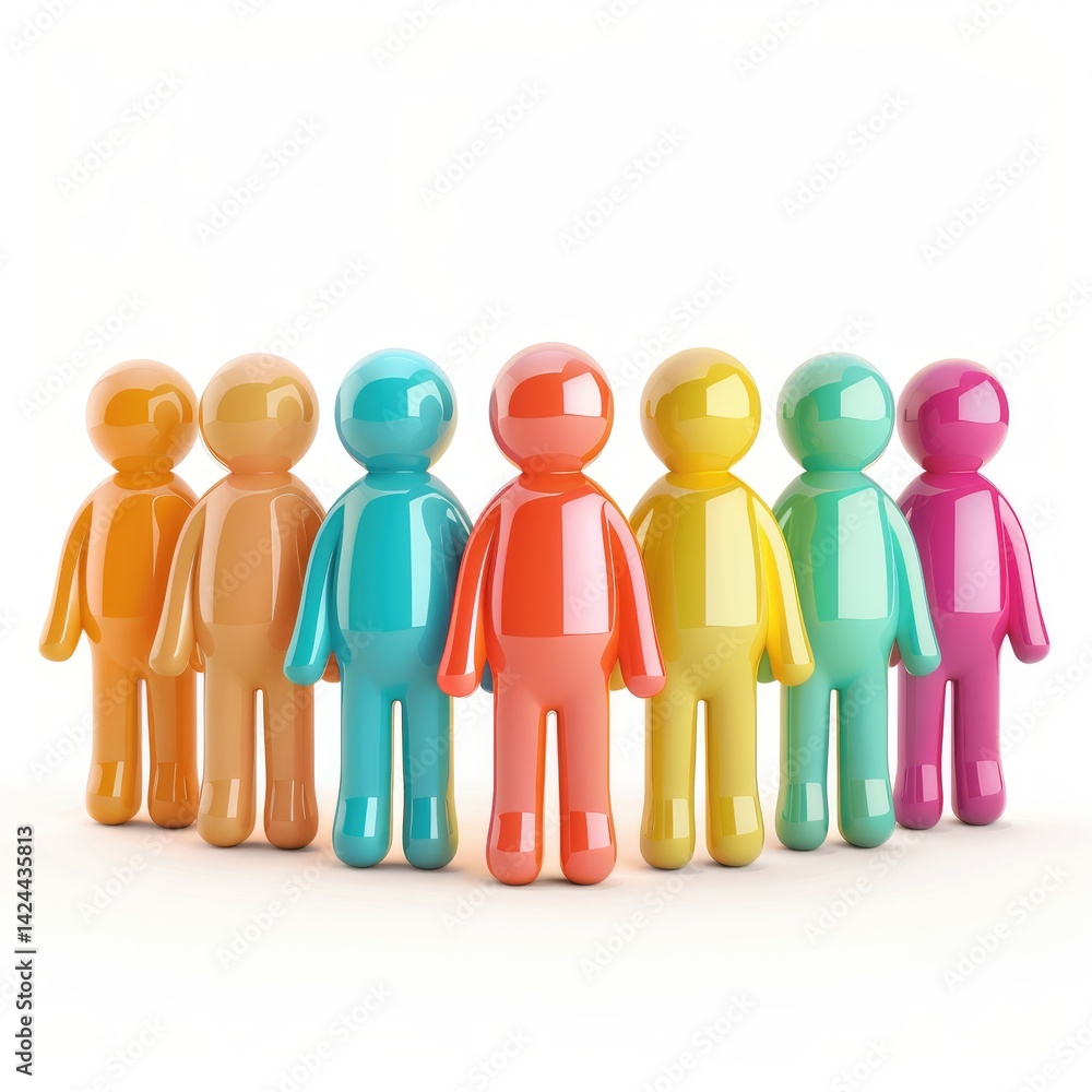 Poster colorful figures arranged in a circle, representing unity and diversity.