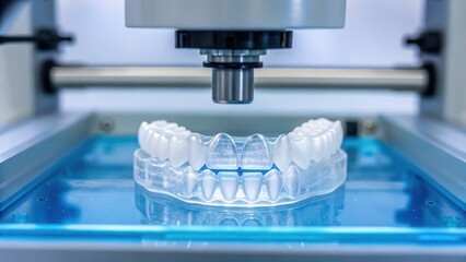 3D printer creating a dental mold, showcasing advanced technology in dental applications.