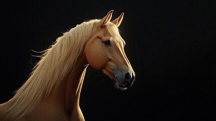 Naklejka premium Light-Golden Horse Profile on Black Background