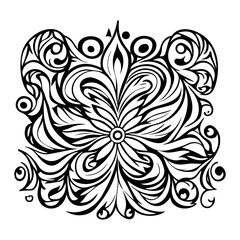 Monochrome Floral Medallion Abstract Line Art