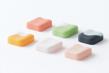 Colorful, textured, square objects on white background