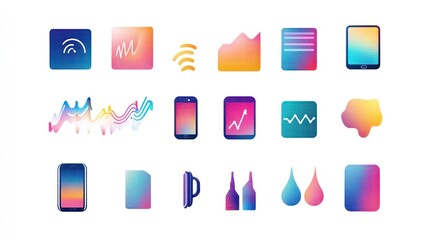 Abstract gradient icons symbols mobile shapes for UI web design apps isolated